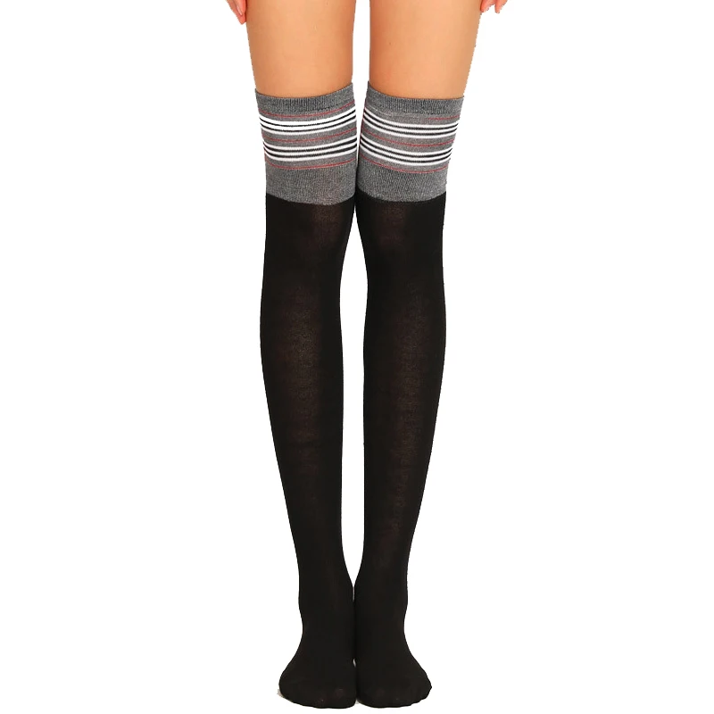 Длинные клетчатые женские чулки выше колена Хлопковые полосатые сексуальные