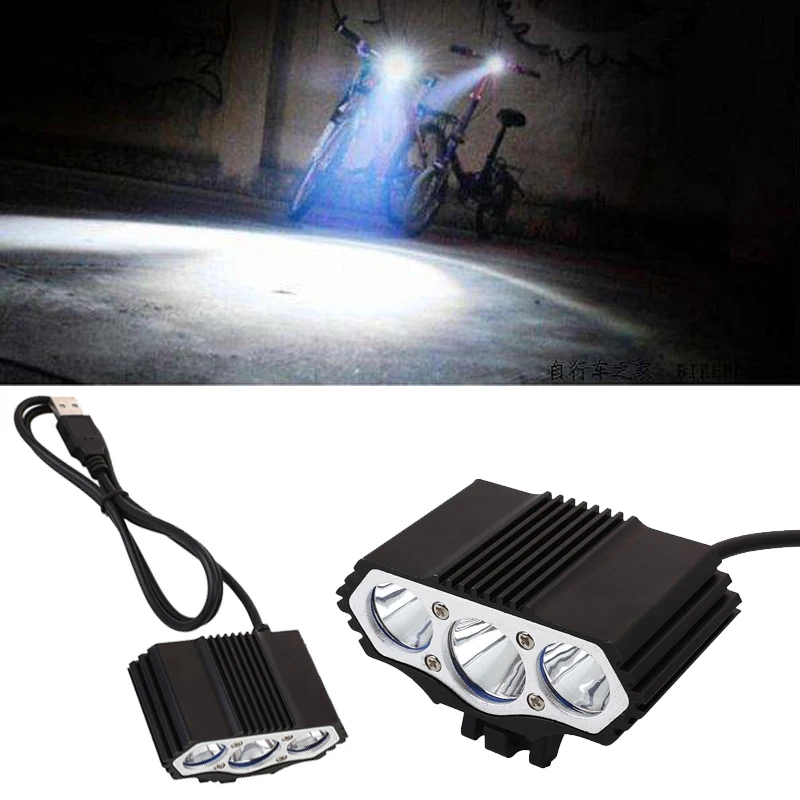 

Bicycle Lamp Head light 3LED Metal shell 12000LM light adjustable Cycling Bike Light T6 USB power supply Bicycle Parts Accessory