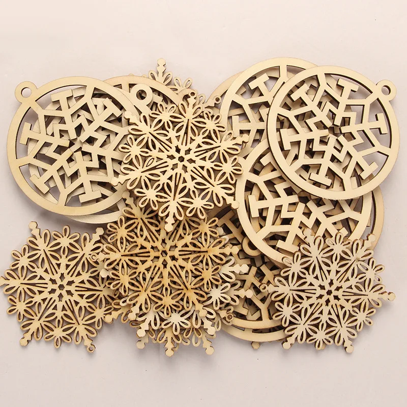

Christmas Wooden Laser Hollow Carving Snowflake Pendant Hexagonal Round Ornament with Hemp Rope