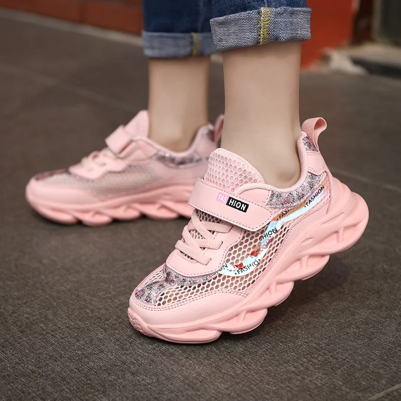 

Детские нескользящие легкие кроссовки для девочек с мягкой подошвой, дышащая сетчатая детская спортивная обувь, прогулочная обувь