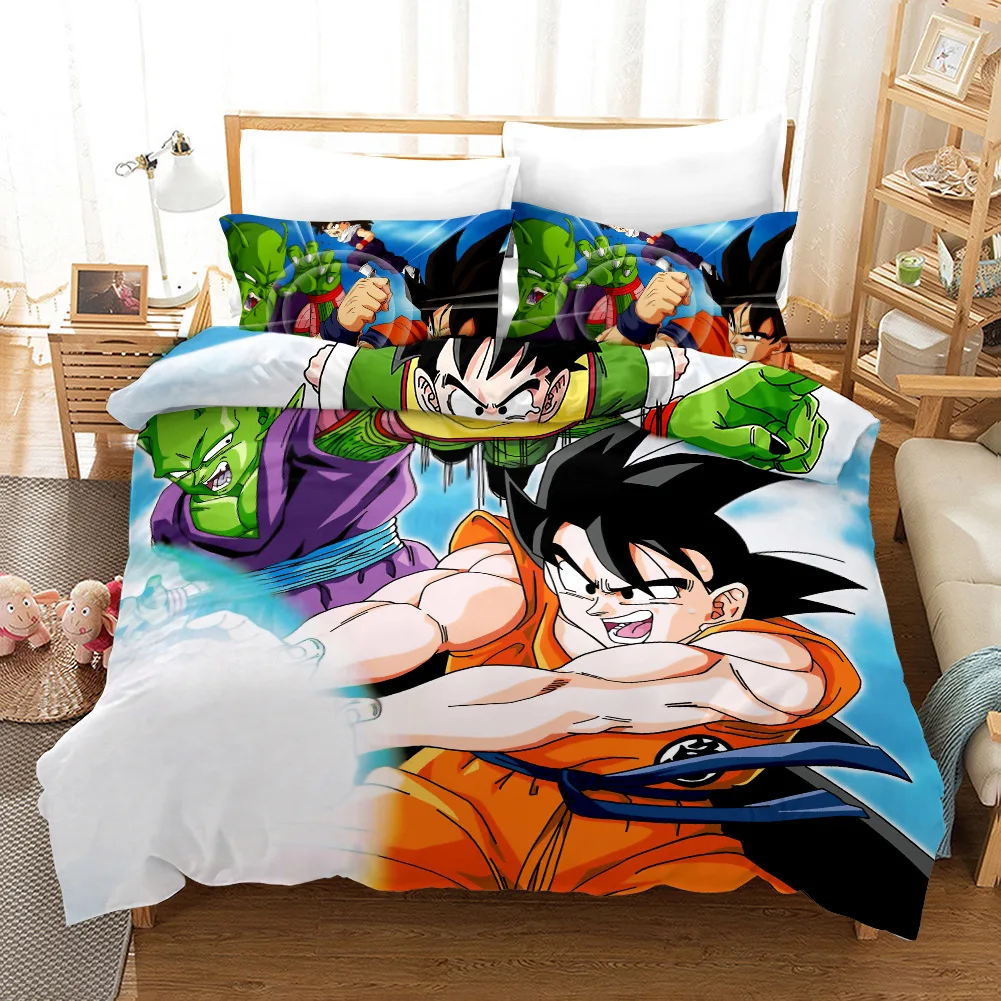 Комплект постельного белья с 3D рисунком, с принтом Dragon Ball, детская кровать для взрослых, набор пододеяльников, набор пододеяльников, двуспальный размер, наволочки, одеяло, постельное белье