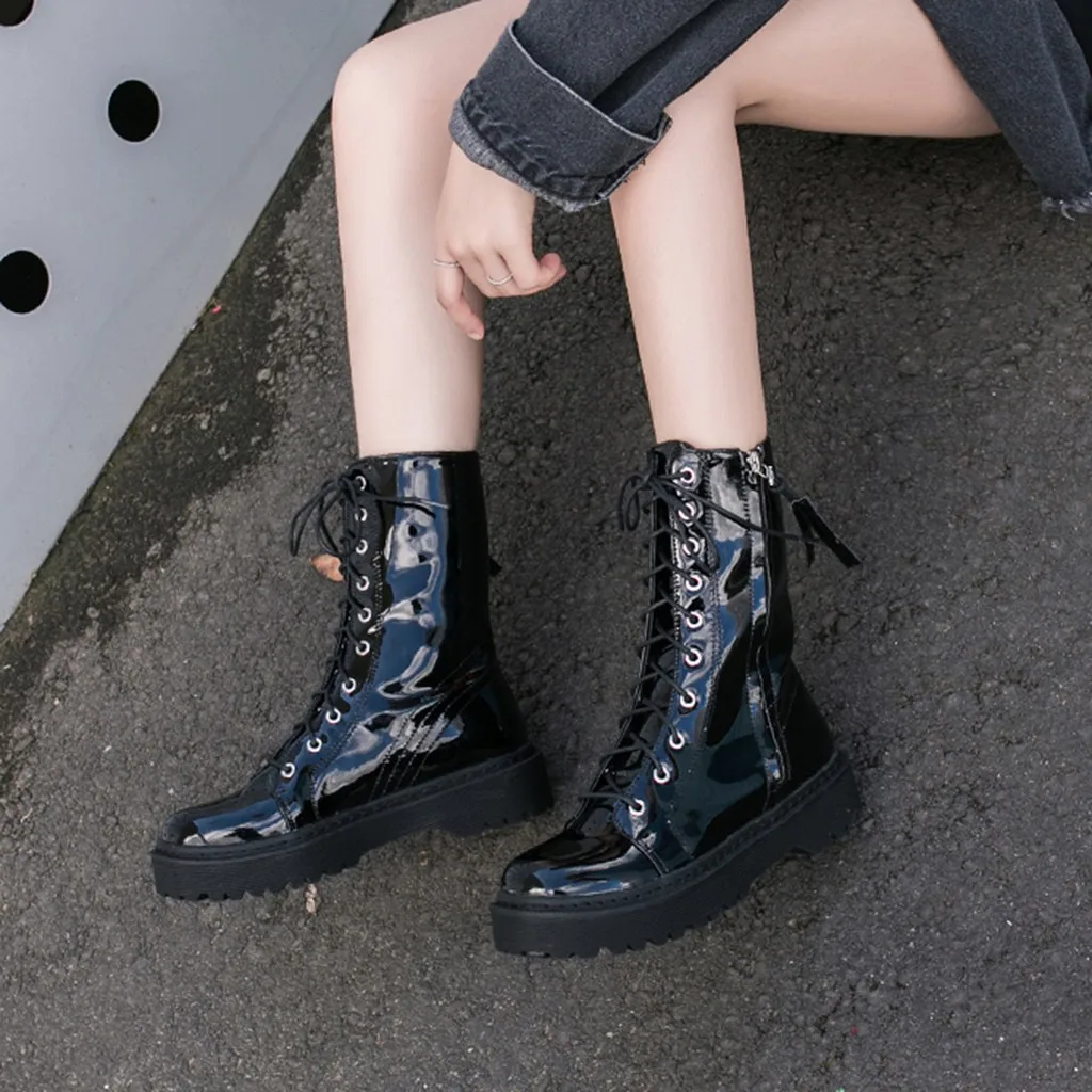 Готическая обувь ботинки в стиле панк женские модные однотонные короткие на