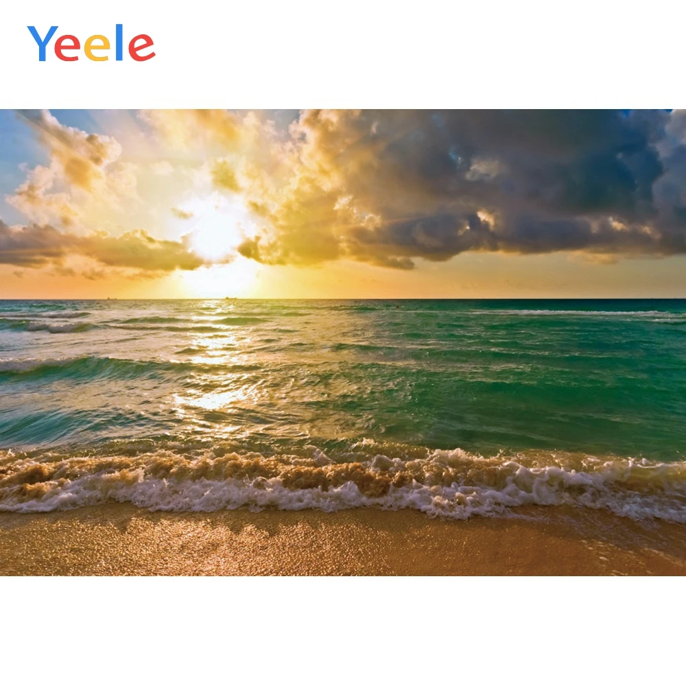 Фон для студийной фотосъемки с изображением заката пляжа и морских волн|Фон