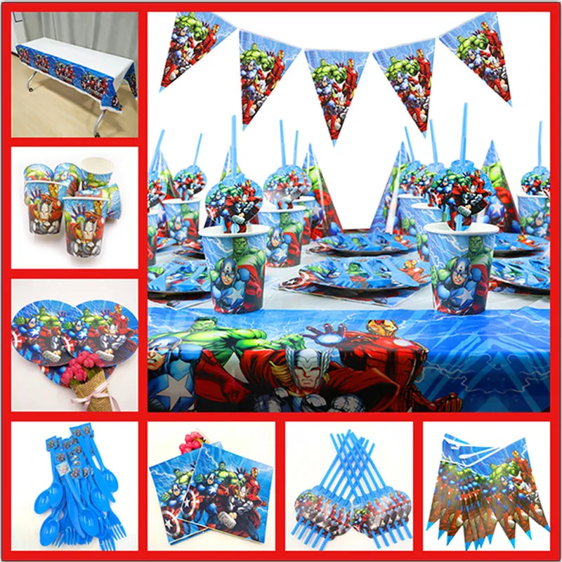 82 шт./компл. Мстители украшения на день рождения посуда тарелки скатерть