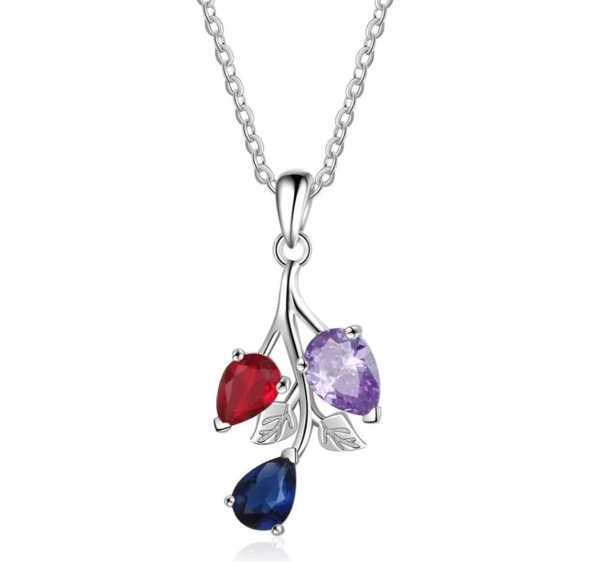 

personalized leaf necklace custom diy 3 birthstones pendant necklaces stainless steel jewelry gift for women mother's day gift