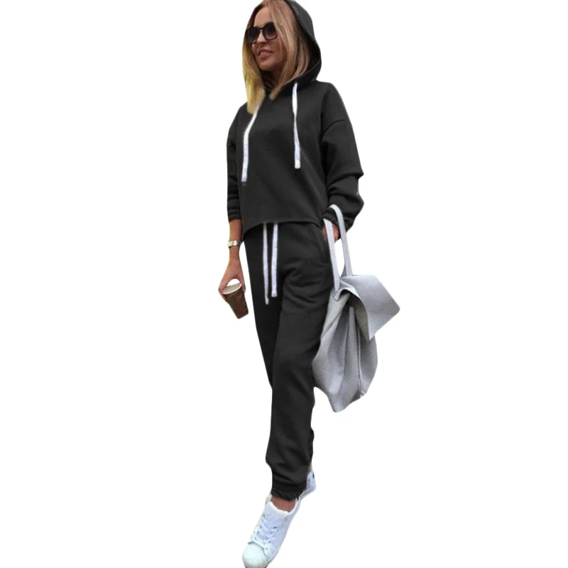 Новый Модный женский спортивный костюм с длинным рукавом толстовки и длинные
