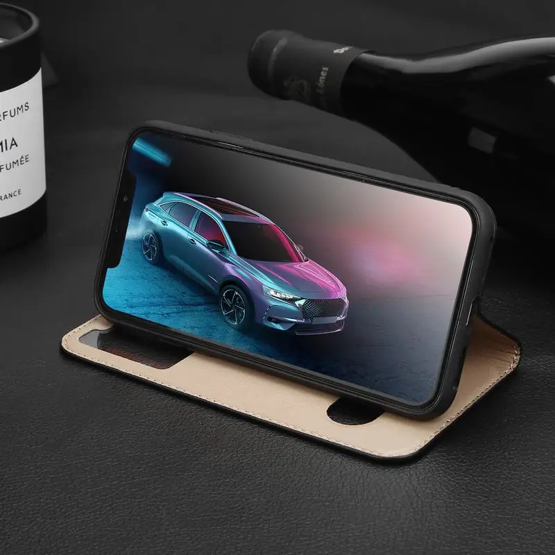 Ốp Lưng Điện Thoại iPhone XS Max Ốp Lưng Genuint Da Sang Trọng Cho iPhone XR X S Cửa Sổ Gập đứng Funda Coque Capa silicone case