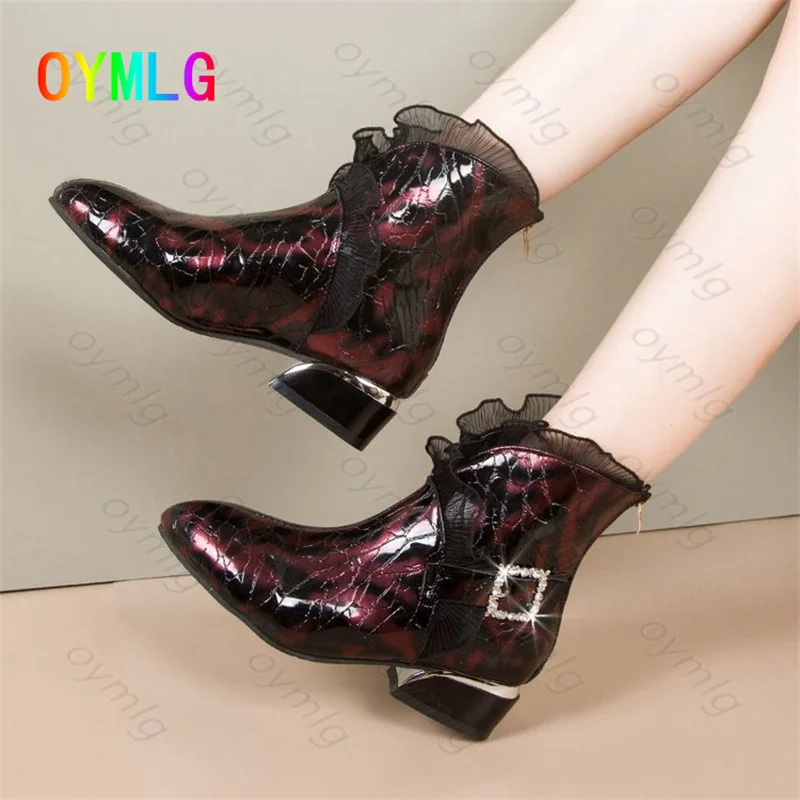 

Lace fashion boots women 2021 new fairy feng rhinestone short boots women's side with thin boots women shoes