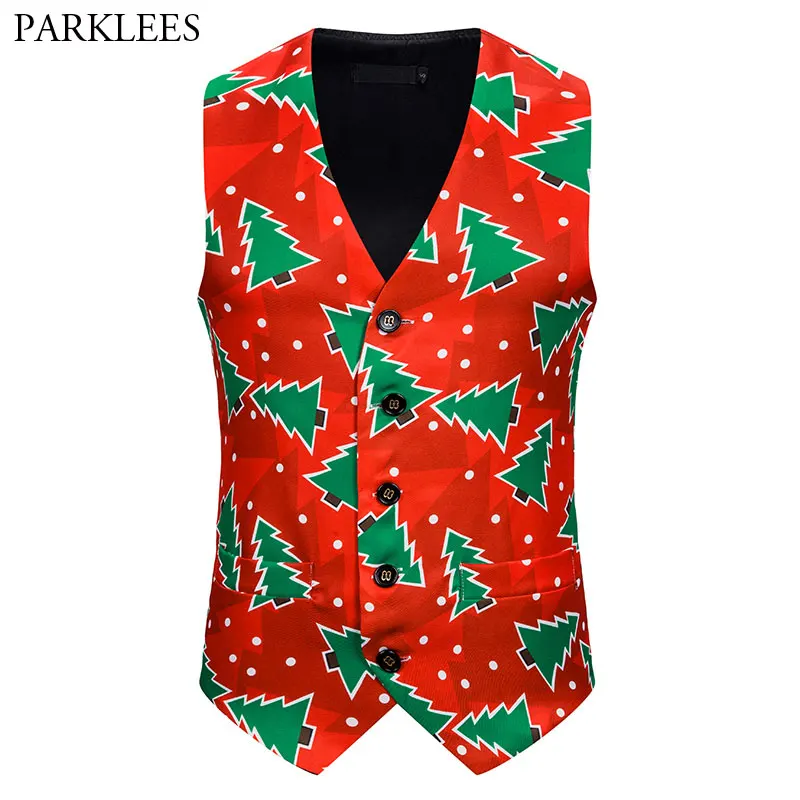 Рождественские деревья жилет для мужчин 3D принт красный s приталенный Chalecos Para Hombre