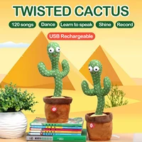 funny usb rechargeable electric dancing cactus plush toy with 120 songs learning to speak lighting record function for kids gift