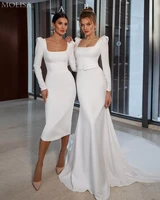 backless vestido de novia satin wedding dresses 2022 mermaid square collar long sleeve cheap simple bridal gown for brides