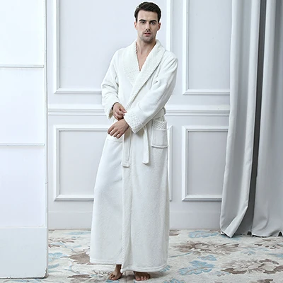 Beige Men Мужской зимний удлиненный толстый теплый банный халат с воротником-шалью, мужской термо фланелевый Халат, мужской пеньюар мужской коралловой флисовой ночной рубашки - Цвет: Beige Men