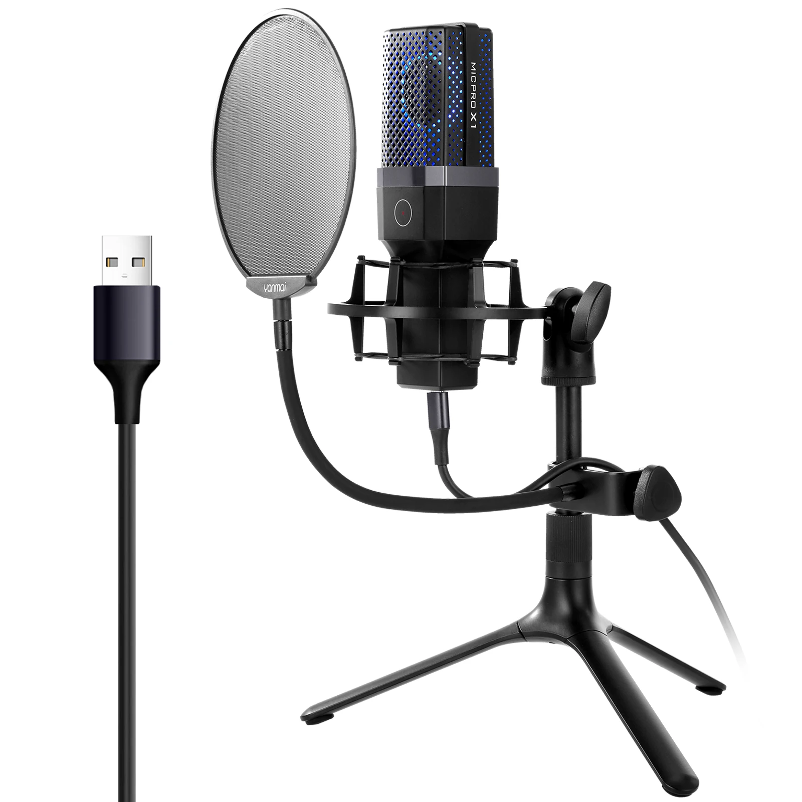 

USB Condenser Microphone Set with Tripod Stand Filter for Singing Podcasting Voice Recording