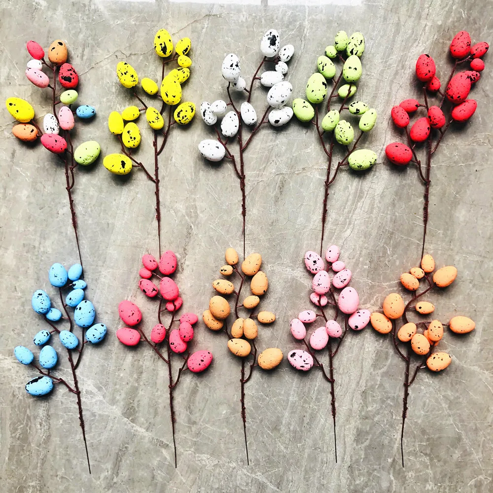 

Easter Egg Cuttings Artificial Flowers Branch Colorful Foam Bird Eggs Dove Celebration Decoration Diy Craft Party Supplies