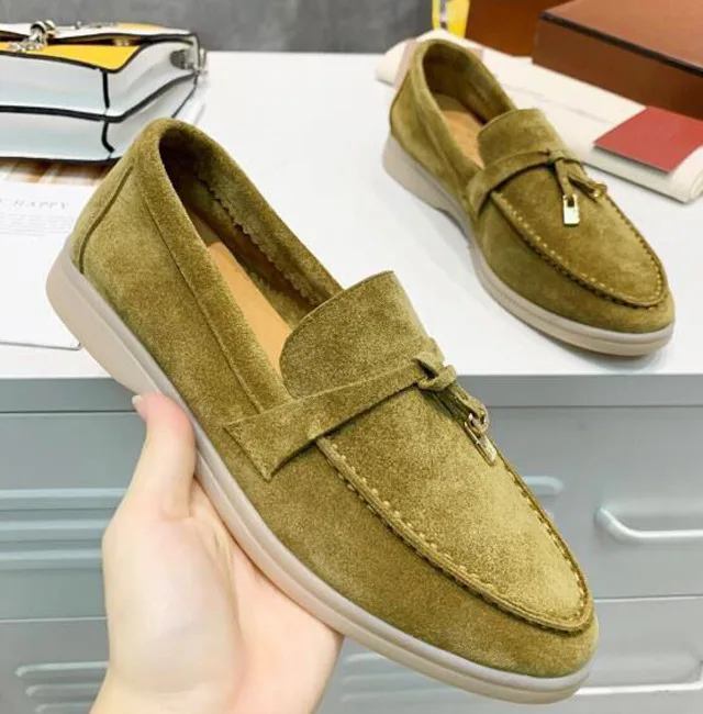 

2020 Winter Genuine Leather Women Loafers Shoes Designer Brand Metal Decoration SuedeFlat Shoes Female Round Toe Walk Shoes