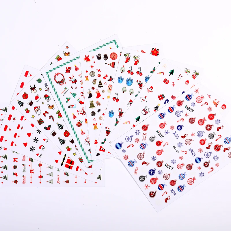 1 лист Рождественские 3D наклейки для ногтей Санта-Клаус Снеговик носок шаблон