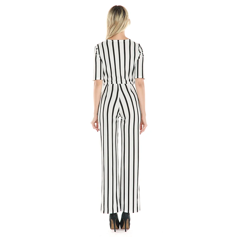 

2021 ASpring Women Striped Jumpsuit Sexy Deep V-neck Black And White Slim Striped Jumpsuit Fashion Rompers Womens Jumpsuit