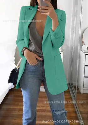 Новые модные однотонные Цвет женские офисные клетчатый блейзер с длинным рукавом свободного покроя с рисунком «гусиные лапки», костюм, пальто, куртка Для женщин пиджаки, женская верхняя одежда - Цвет: green
