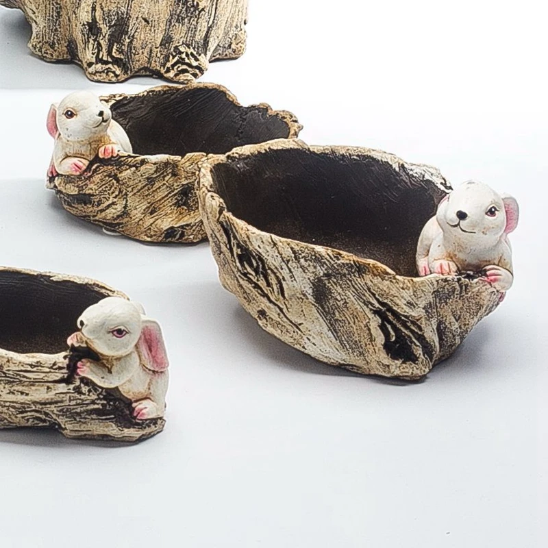 

Retro Rabbit Imitation Stake Flowerpot Ceramic Crafts Plant Container Creative Korean Desktop Decorations Home Garden Supplies