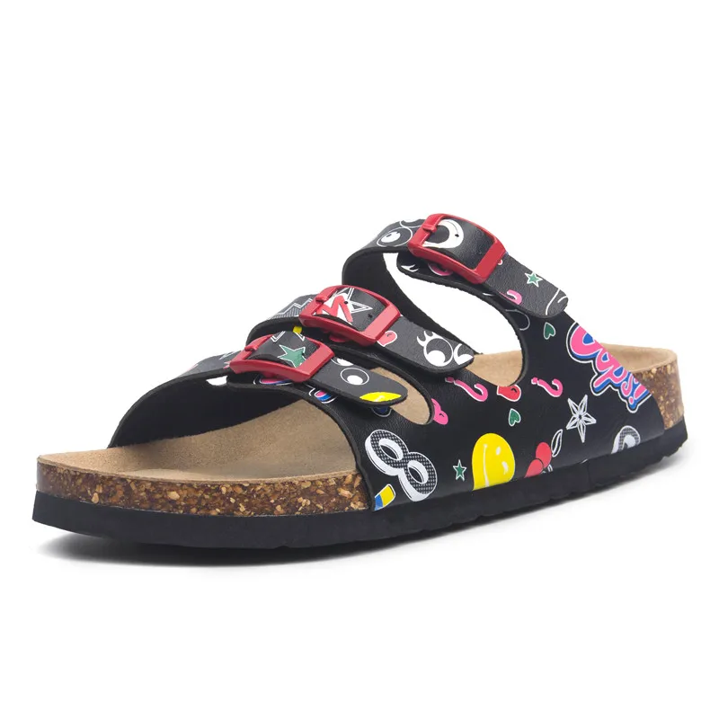 Женские пробковые шлепанцы повседневные пляжные на плоской подошве с пряжкой