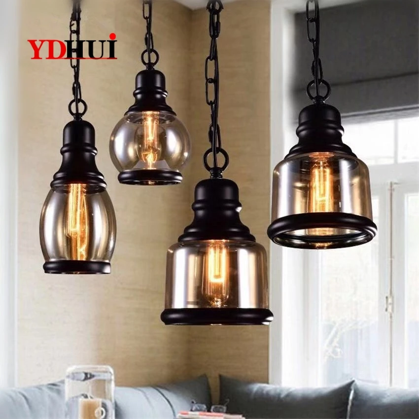 Винтажный подвесной светильник в стиле лофт лампа из Янтарного Стекла В