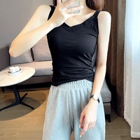 slim womens new summer v neck sling all match vest solid color pure cotton sports commuter sexy bottoming shirt