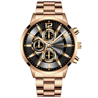 mens watches fashion rose gold watch three eyes decorate stainless steel calendar water resistant clock gift woman quartz watch