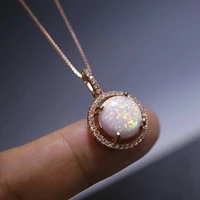 fashion women pendant round white fire opal necklace for lady jewelry chain on the neck girl christmas gift accessories