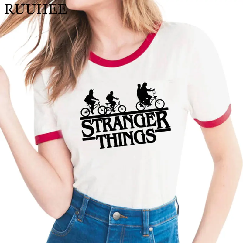 Футболка с короткими рукавами 2019 из сериала очень странные образным вырезом и