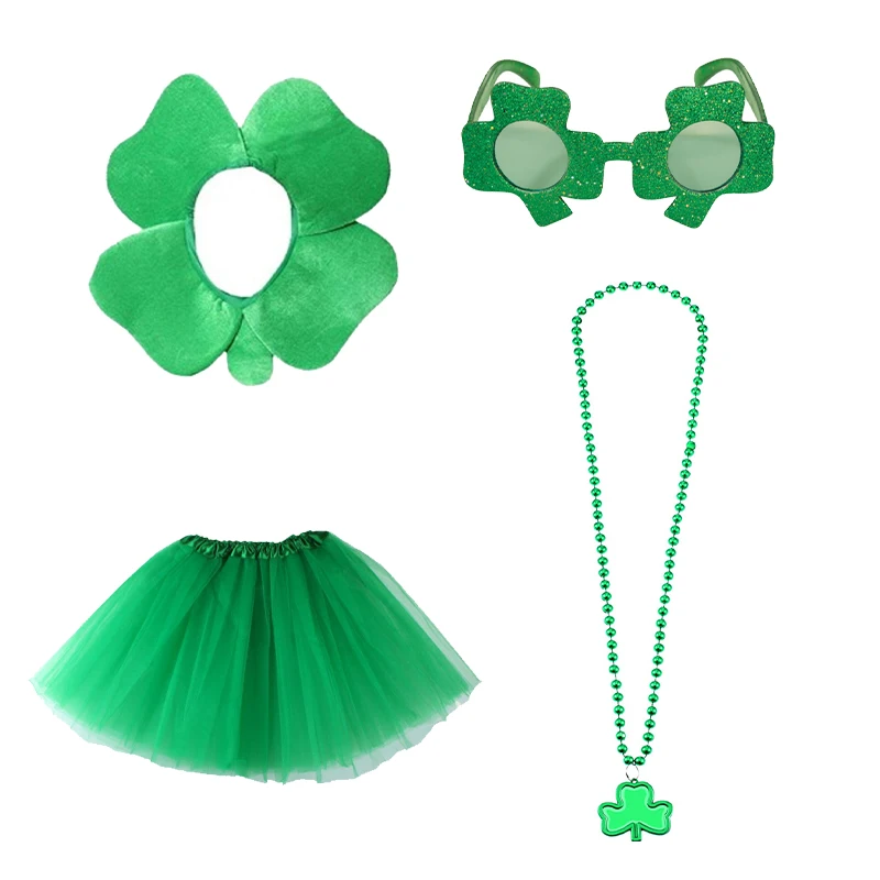 Женская шляпа в стиле Дня Святого Патрика зеленая и ожерелье аксессуары для