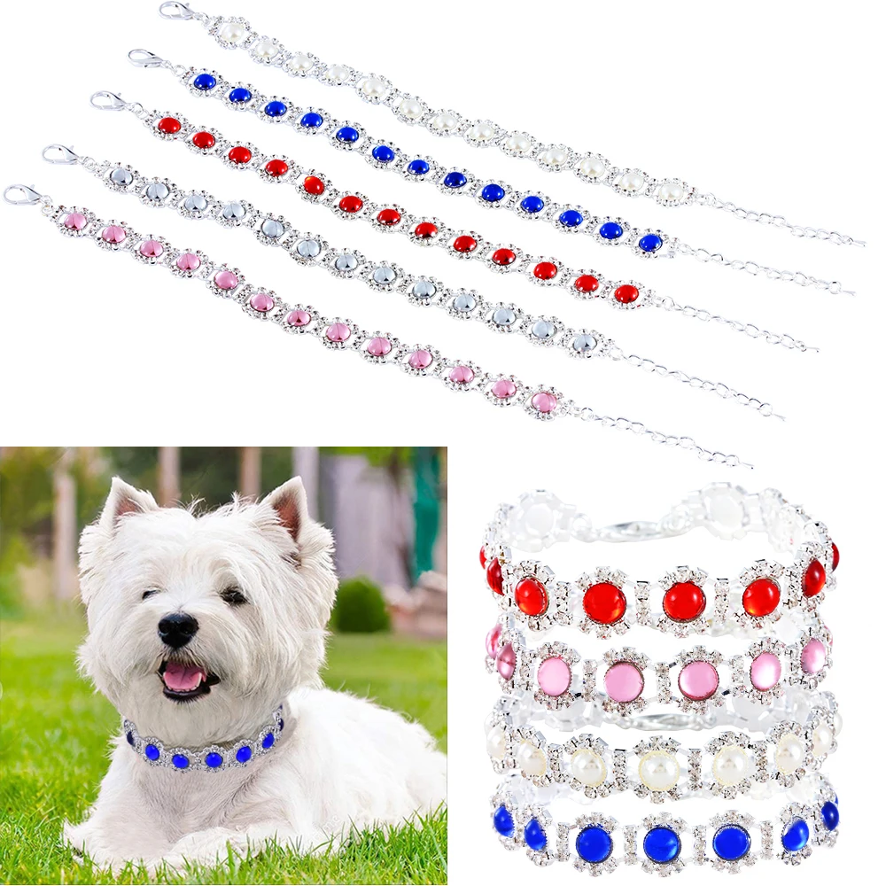 Мода кошка собака кристалл воротник стразы жемчужное ожерелье с бриллиантами