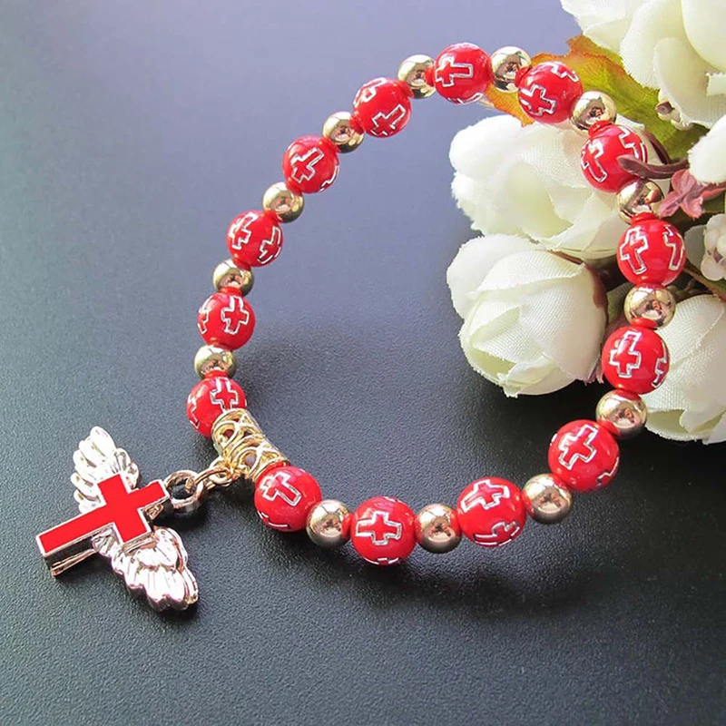 

New Women Cross Bracelet Good-looking Acrylic Beads Hand Made Prayer Bracelet Jesus Christ Creative Jewelry Trendy Bracelet