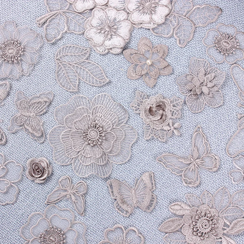 Термоклейкая 3d нашивка серые кружевные вышитые нашивки для одежды джинсы цветок