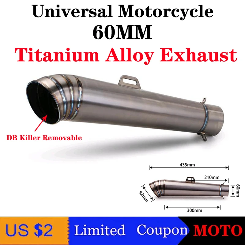 

60mm Universal Motorcycle GP Exhaust Escape Modified Titanium Alloy Muffler For R6 Z900 ATV CBR1000RR S1000RR DB Killer Silencer