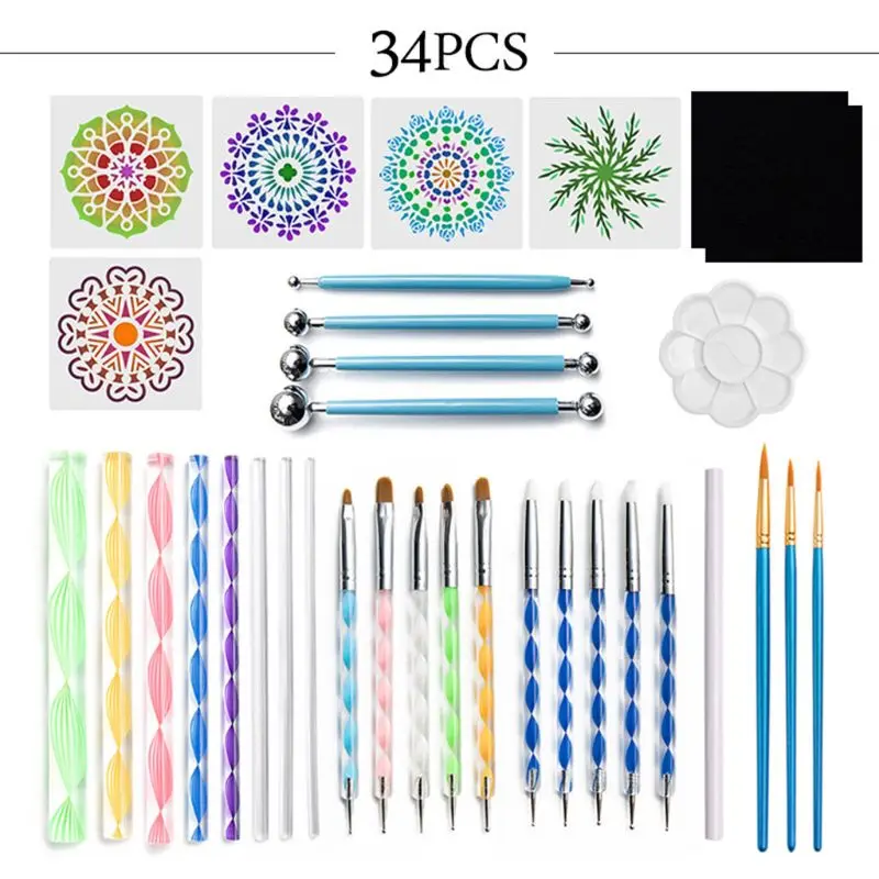 

34pcs Mandala Dotting Tools Set for Painting Rock Stencil Acrylic Stick Palette H9EB