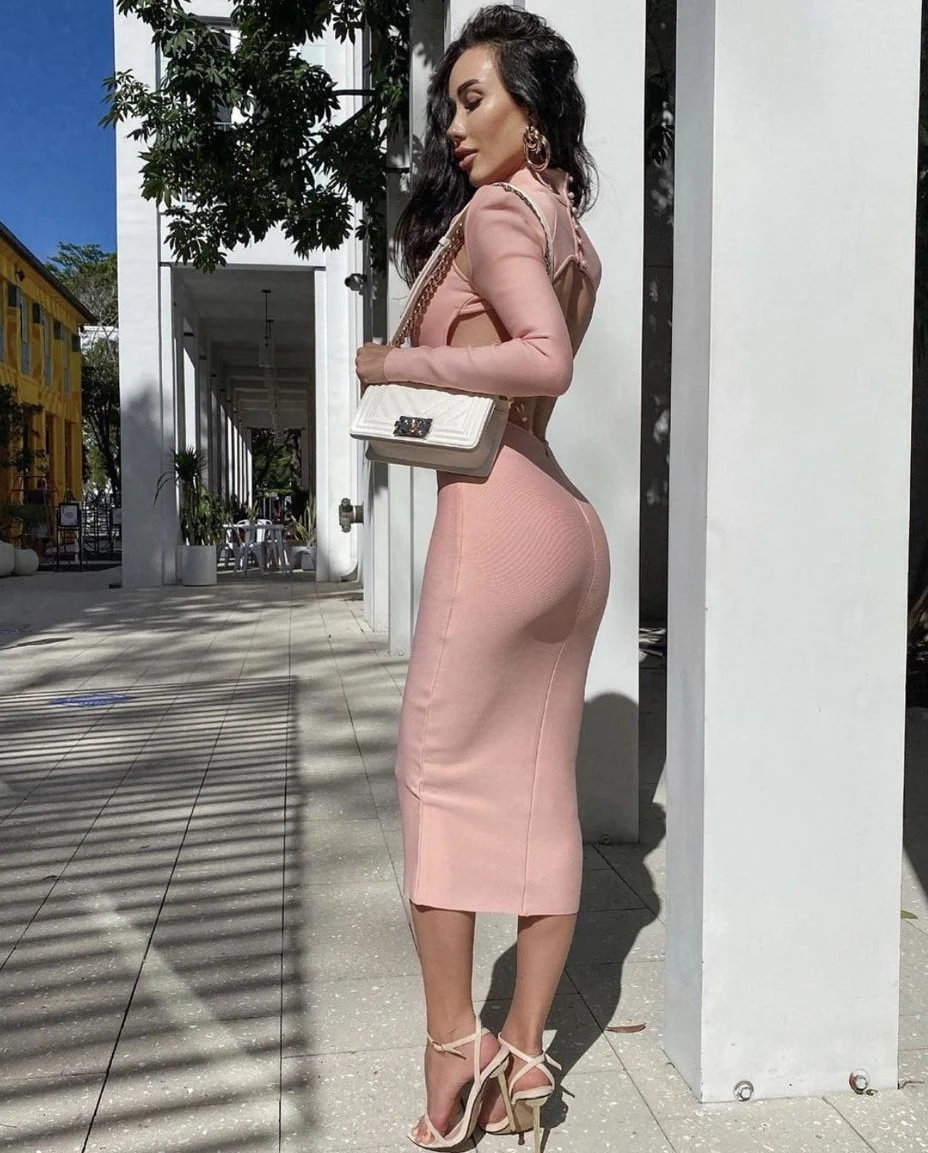 

Winter Style Sexy Long Sleeve Backless Turtleneck Black White Bodycon Bandage Dress Fashion Evening Party Dress Vestido