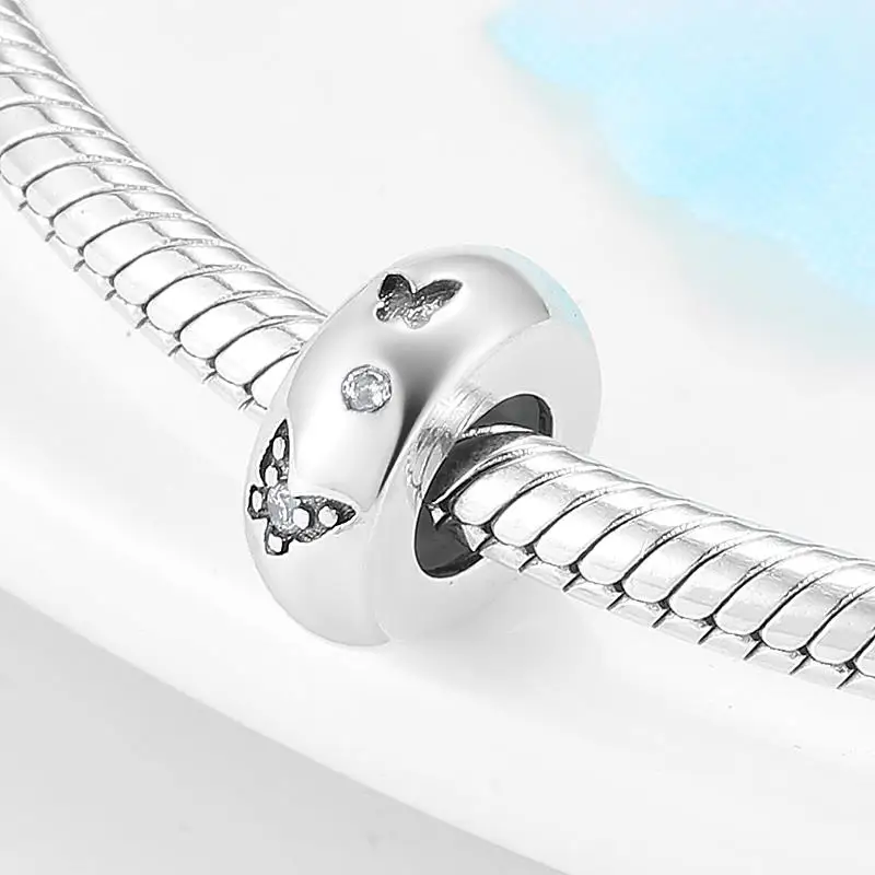 Горячая 925 стерлингового серебра изысканный бабочка CZ Силиконовая пробка бусины