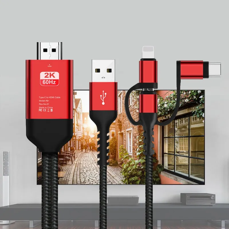 3 в 1 HDMI Беспроводной Wi Fi зеркальный адаптер кабель для iPhone X 6 7 8 iPad Samsung S9 Micro USB Type C