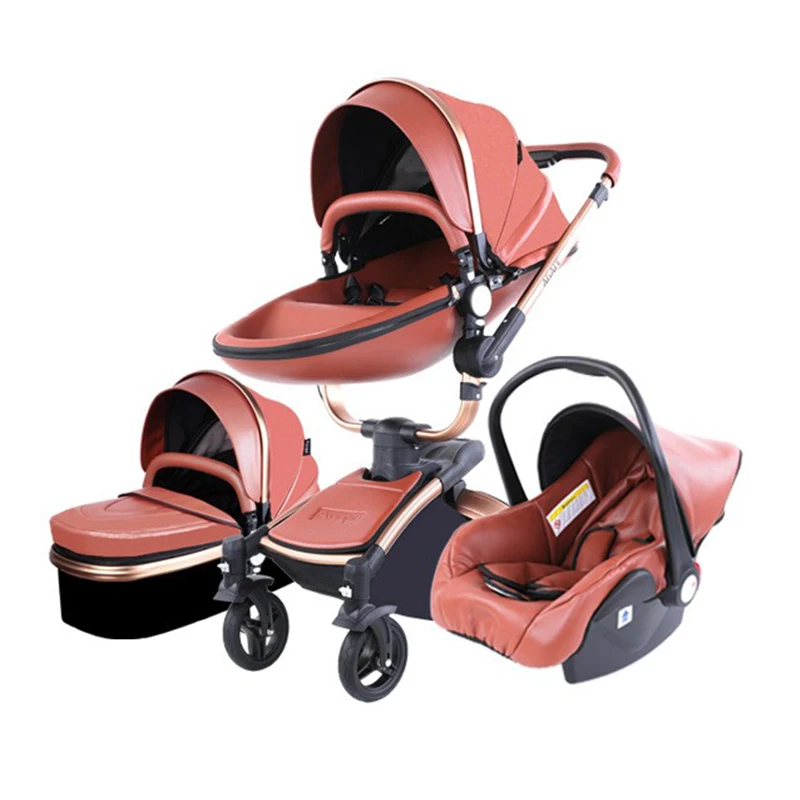 

Baby Stroller with Car Seat Pram Buggy PU Leather Baby Stroller 3 In 1 for Newborn Baby Carriage Children's Stroller Walking Car