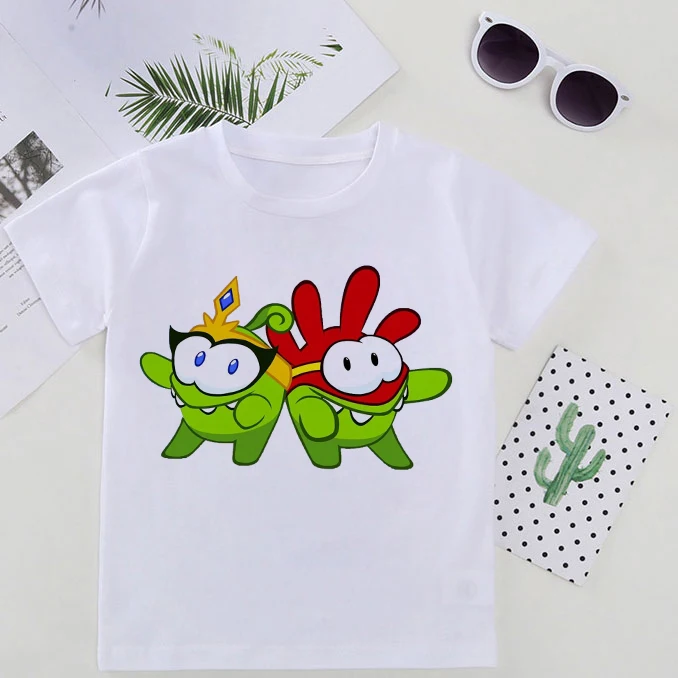 Летняя детская футболка для девочек модные топы маленьких Om Nom Stories футболки