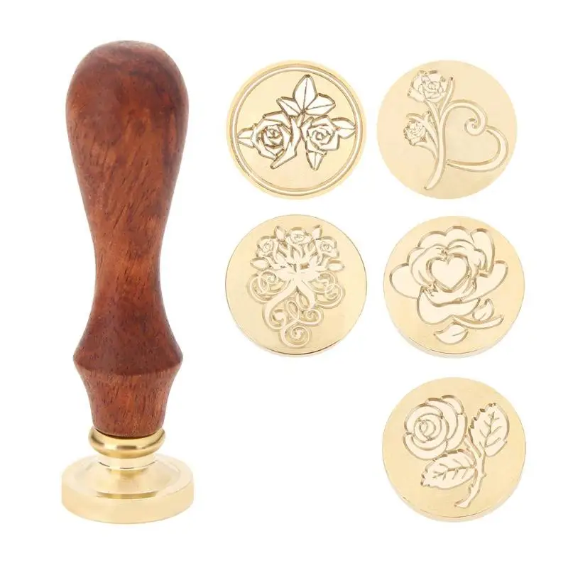 Античная роза цветок печать штамп деревянная ручка металлическая воска Штамп