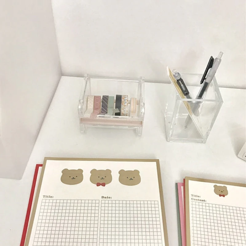 

Transparent Square Acrylic Pen Pencil Holder Student Stationery Storage Box Case Desktop Makeup Brush Organizer