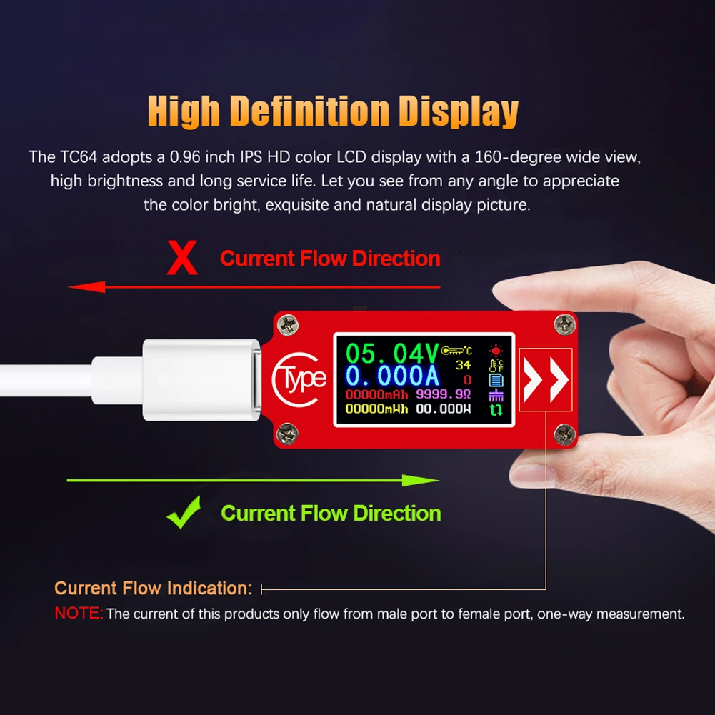 Тип-c цветной ЖК-дисплей USB Вольтметр Амперметр Напряжение измеритель тока