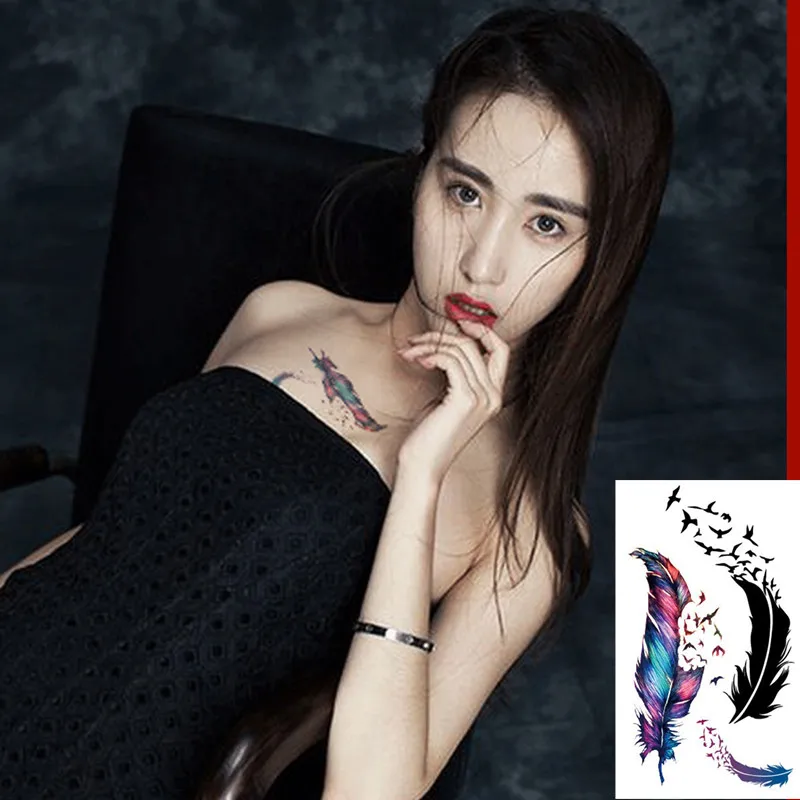 Временная тату-наклейка с перьями для шеи и рук имитация переводной татуировки