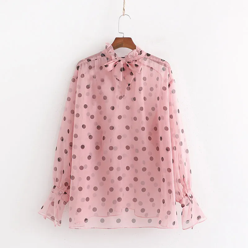 NSZ женская шифоновая блузка в горошек прозрачная рубашка прозрачный сексуальный