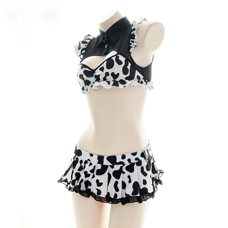 

Uniform Set Open-chested Hollow Pajamas Sexy Short Night Skirt Maid Dress Cow Costume Halloween