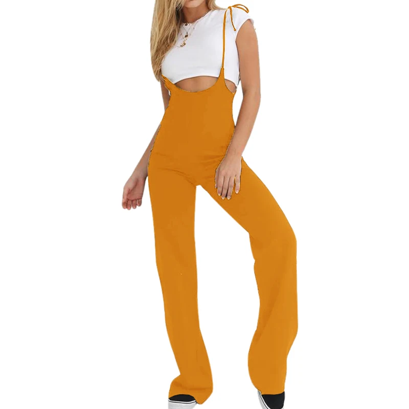 yellow LAAMEI, сексуальные штаны с высокой талией, на шнуровке, на тонких лямках, повседневные однотонные комбинезоны, длинные женские штаны, женские комбинезоны, Прямая поставка - Цвет: yellow