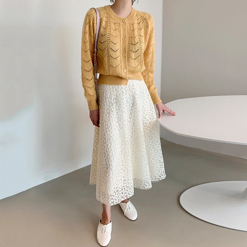 

Осенне-зимний минималистичный комплект из двух предметов свитер с длинным рукавом кардиганы и длинная юбка с высокой талией Элегантные ком...