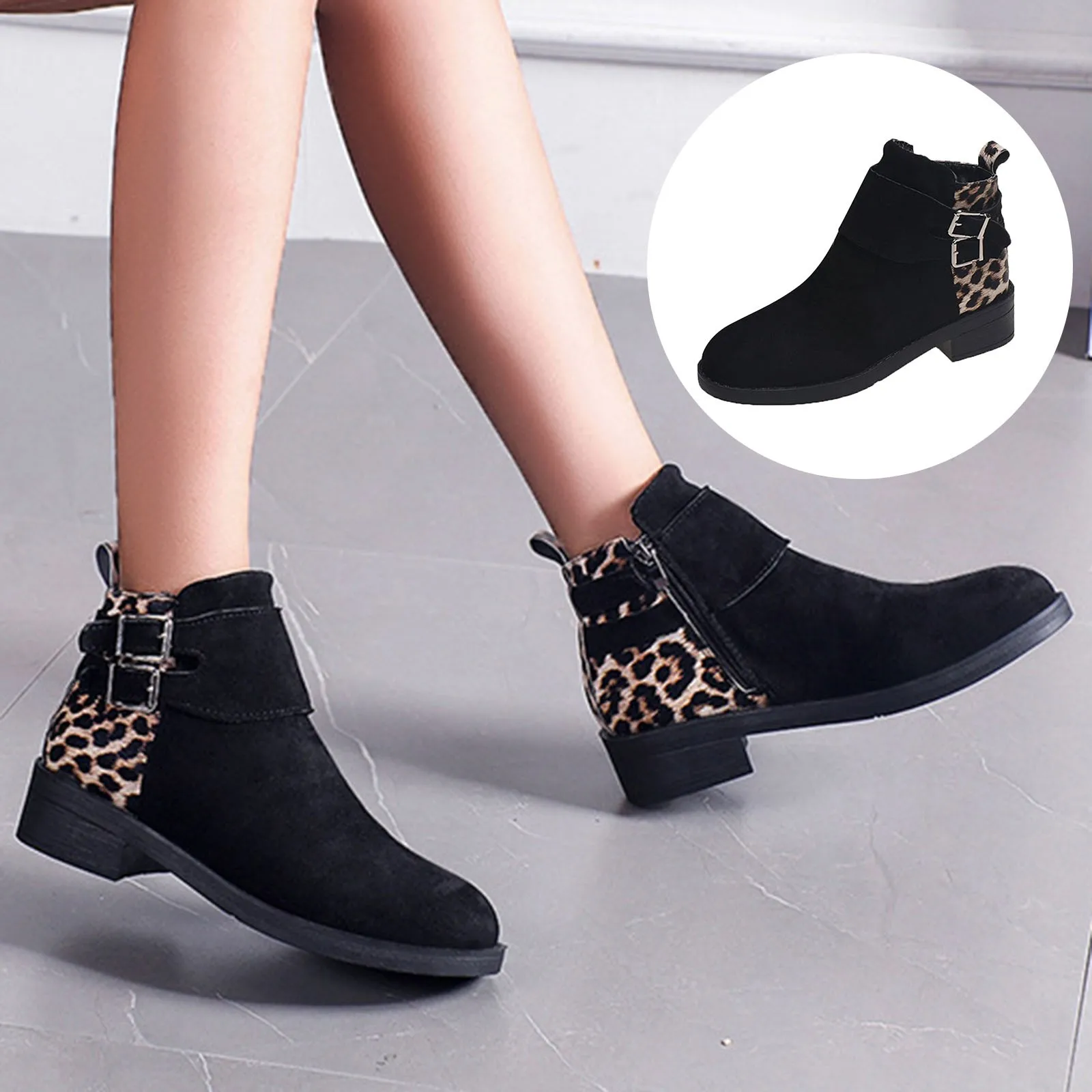 

Ботильоны женские с леопардовым принтом, повседневные ботинки на платформе, без застежки, плоская подошва, Осень-зима