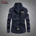 Рубашка мужская хлопковая, в стиле милитари, с длинным рукавом